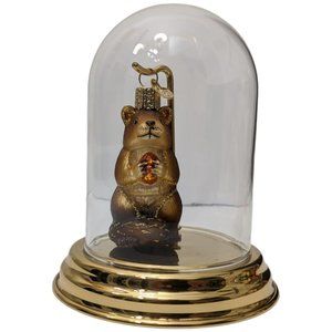 Old World Christmas Chipmunk Ornament Glass Dome Display Stand Blown Glass 2004